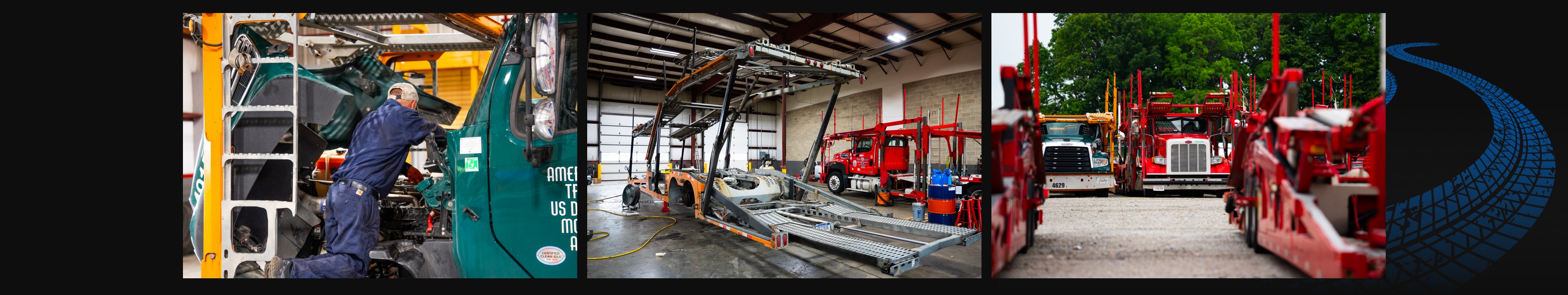 About Us Images of trucks and mechanics at L&M Maintenance and Equipment